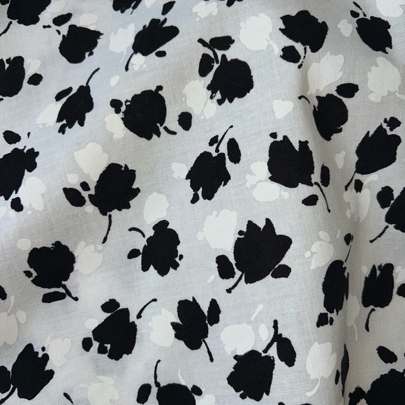 Vintage 70s 80s Petites by Willi Cotton Shirtwaist Dress Black/Ivory Floral Sz 8 - Picture 12 of 15